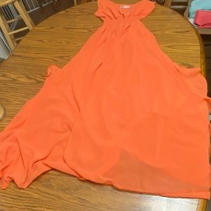 Orange Asymmetrical V-neck Cocktail Dress